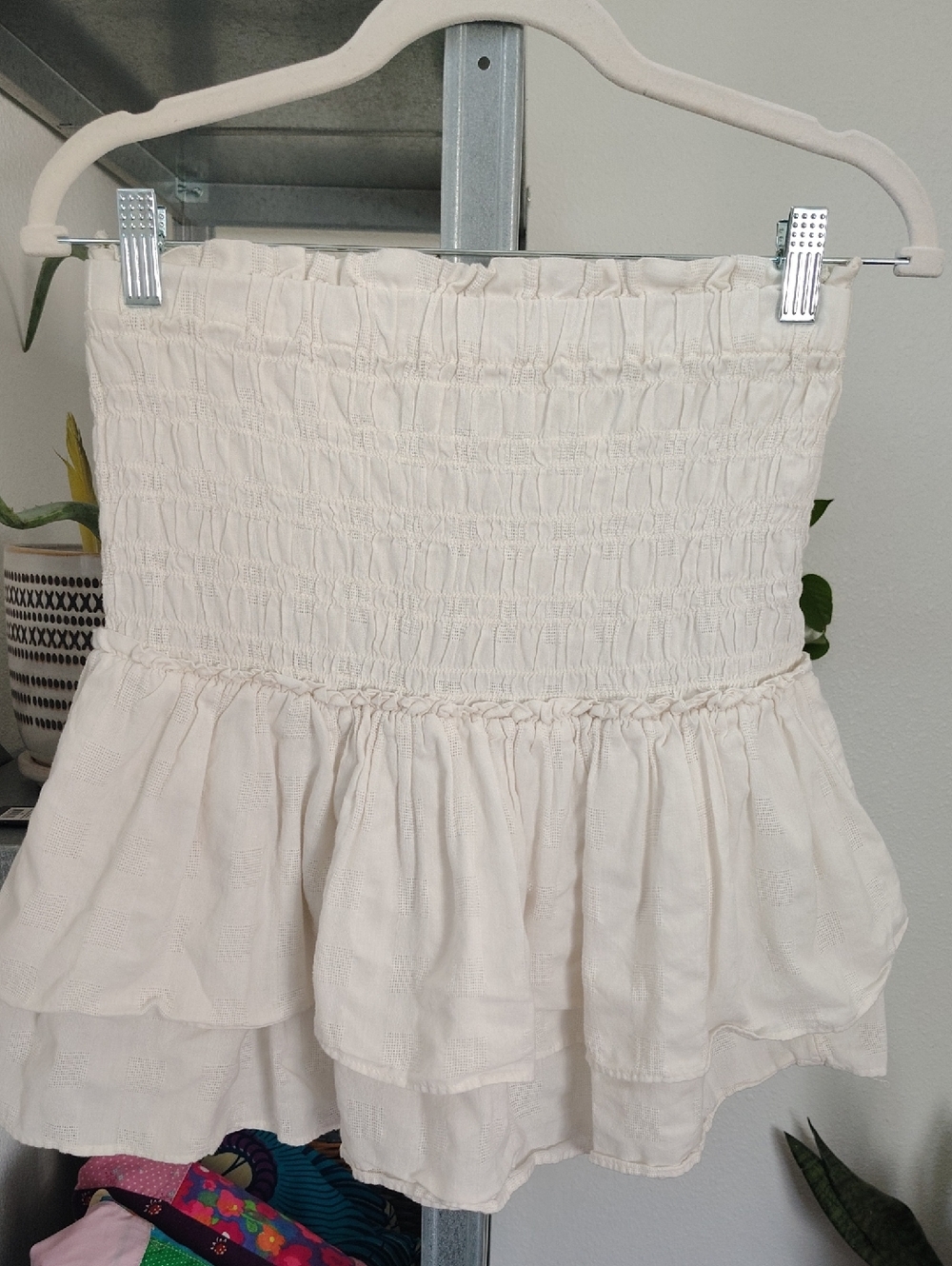 Women's Cream Smocked Tiered Stapless Blouse